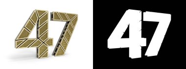 Kırk yedi numaralı altın (47 numara), alfa kanalı ve beyaz arkaplanda gölgesi olan delikli altın kısımlara bölünmüştür. 3B illüstrasyon