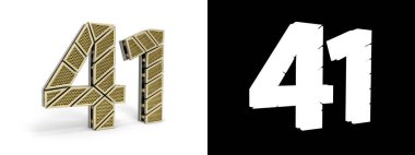 Kırk bir numaralı altın (41 numara), alfa kanalı ve beyaz arkaplanda gölgesi olan delikli altın bölümlere bölündü. 3B illüstrasyon