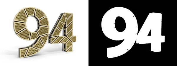 九十四号黄金 编号94 被切割成具有 通道和白色背景阴影的穿孔黄金段 3D插图 — 图库照片