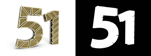 金51番は アルファチャンネルと白の背景に影を持つ金のセグメントにカットされます 3Dイラスト — ストック写真