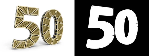 黄金50号 第50号 被切割成具有 通道和白色背景阴影的穿孔黄金段 3D插图 — 图库照片