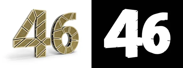 金番号は46番 46番 白い背景にアルファチャンネルと影を持つ金のセグメントにカットされた 3Dイラスト — ストック写真
