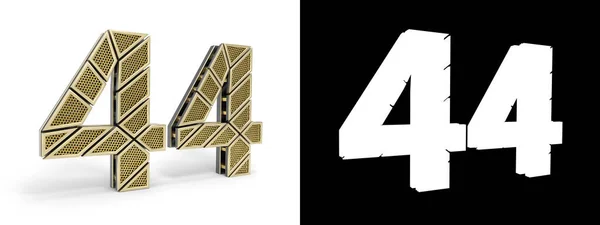 金番号44 44番 アルファチャンネルと白の背景の影を持つ金の部分にカットされる 3Dイラスト — ストック写真