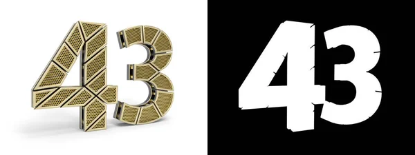 金番号43 43番 アルファチャンネルと白の背景の影を持つ金の部分にカットされる 3Dイラスト — ストック写真
