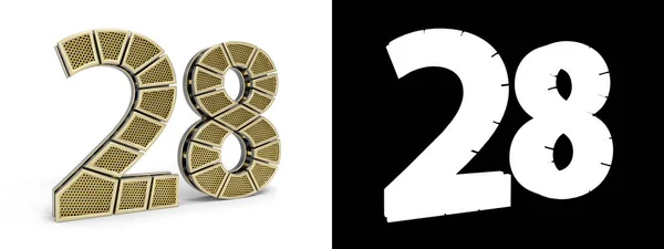 Goud Nummer Achtentwintig Nummer Gesneden Geperforeerde Gouden Segmenten Met Alfa — Stockfoto