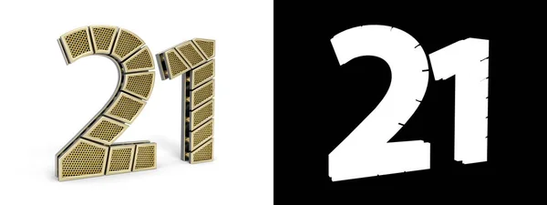 金21番は アルファチャンネルと白の背景に影を持つ連続した金セグメントにカットされます 3Dイラスト — ストック写真