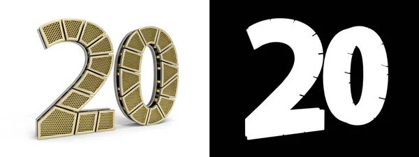 Gold Nummer Zwanzig Zahl Perforierte Goldsegmente Mit Alphakanal Und Schatten — Stockfoto