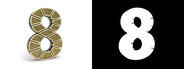 Gold Nummer Acht Nummer Geschnitten Perforierte Goldsegmente Mit Alphakanal Und — Stockfoto