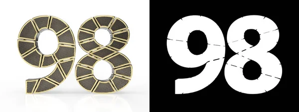 Zlaté Číslo Devadesát Osm Číslo Vyřezáno Perforované Zlaté Segmenty Alfa — Stock fotografie
