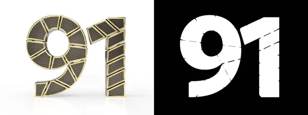 Gold Nummer Einundneunzig Nummer Perforierte Goldsegmente Mit Alphakanal Und Schatten — Stockfoto