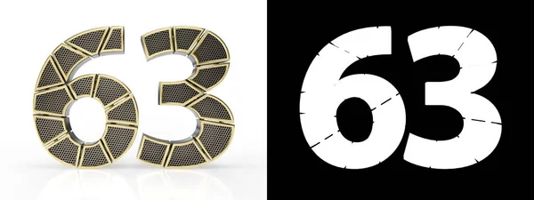 Gold Number Sixty Three Number Cut Perforated Gold Segments Alpha — Stock Photo, Image