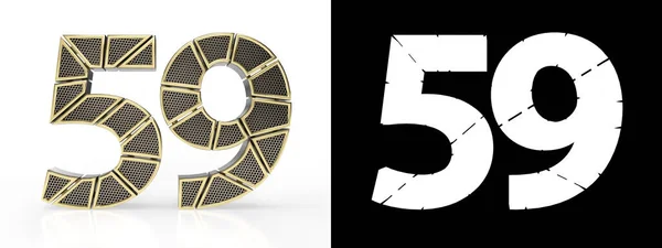 金番号59 59番 アルファチャンネルと白の背景の影を持つ金の部分にカットされる 正面図 3Dイラスト — ストック写真