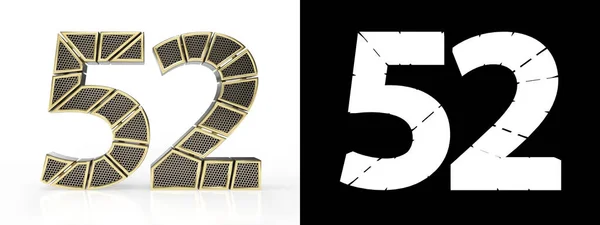 52番の金の数字は アルファチャンネルと白地の影を持つ連続した金のセグメントにカットされます 正面図 3Dイラスト — ストック写真