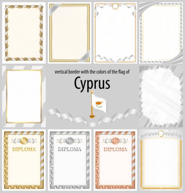 Kıbrıs bayrağı renklerinde dikey çerçeveler ve sınırlar sertifikanız ve diplomanız için unsurlar. Vektör.
