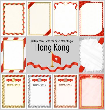 Hong Kong bayrağı renklerinde dikey çerçeve ve kenarlar sertifikanız ve diplomanız için şablon unsurları. Vektör.