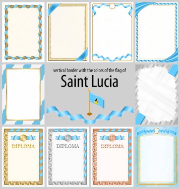 Saint Lucia bayrağı renginde dikey çerçeveler ve sınırlar sertifikan ve diploman için şablon elementler. Vektör.