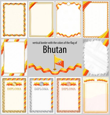 Butan bayrağı renginde dikey çerçeve ve kenarlıklar sertifikanız ve diplomanız için şablon elemanları. Vektör.