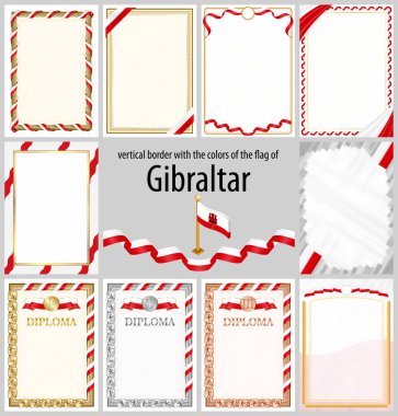 Cebelitarık bayrağı renginde dikey çerçeve ve kenarlar sertifikanız ve diplomanız için şablon unsurları. Vektör.