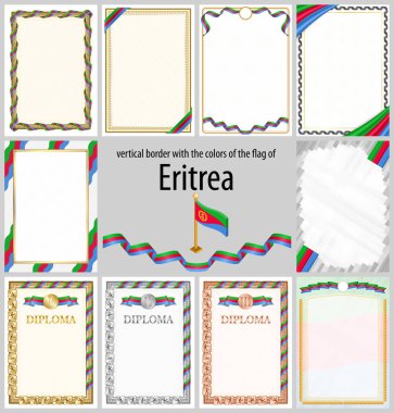 Eritre bayrağı renginde dikey çerçeveler ve sınırlar sertifikanız ve diplomanız için şablon elementler. Vektör.