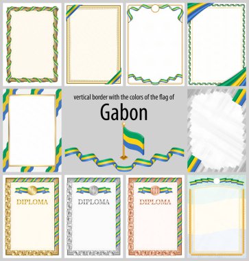 Gabon bayrağı renginde dikey çerçeve ve kenarlar sertifikanız ve diplomanız için şablon unsurları. Vektör.