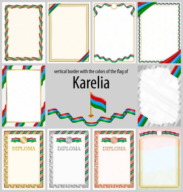 Karelia bayrağı renginde dikey çerçeve ve kenarlar sertifikanız ve diplomanız için şablon unsurları. Vektör.