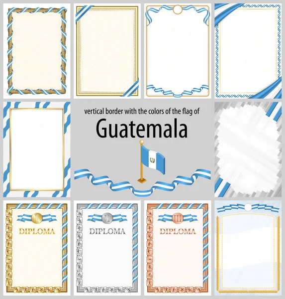 Guatemala bayrağı renginde dikey çerçeve ve kenarlar sertifikanız ve diplomanız için şablon elemanları. Vektör.
