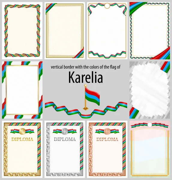 Karelia bayrağı renginde dikey çerçeve ve kenarlar sertifikanız ve diplomanız için şablon unsurları. Vektör.