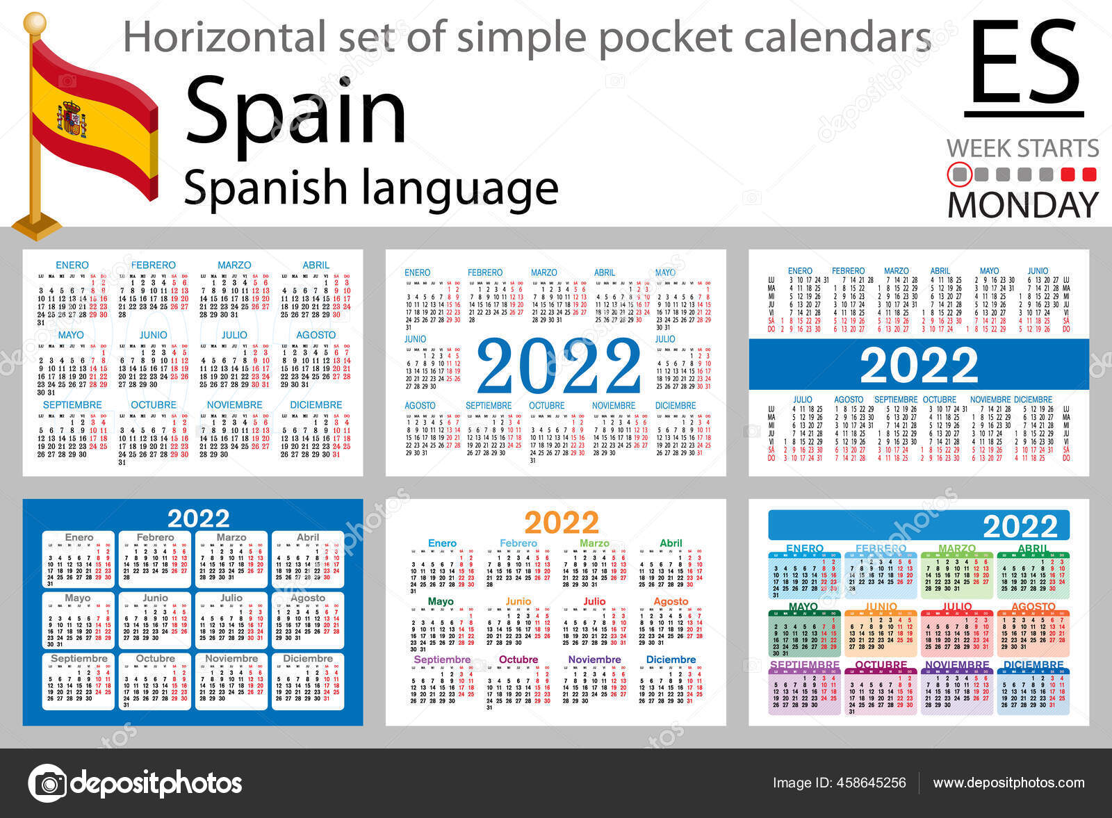 Spanish Horizontal Set Pocket Calendars 22 Two Thousand Twenty Two Vector Image By C Saidauita Vector Stock