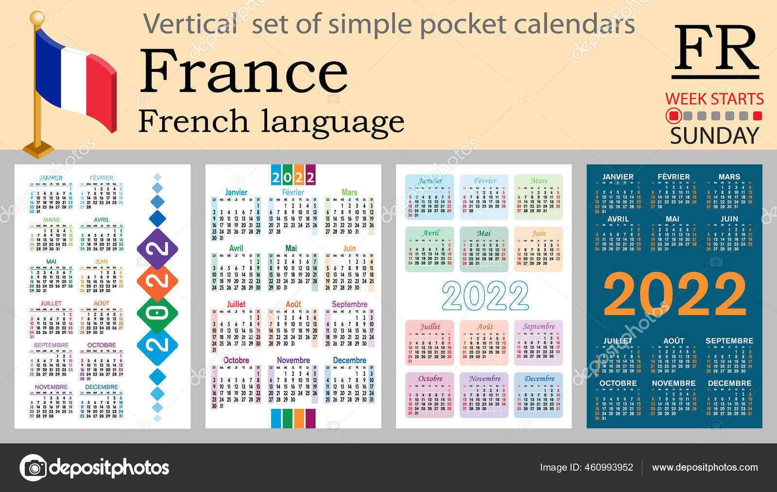 Французский Вертикальный Набор Карманных Календарей 2022 Год Две.