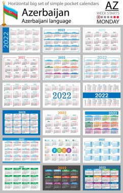 2022 için Azerbaycan yatay büyük bir cep takvimi seti (iki bin yirmi iki). Hafta pazartesi başlıyor. Yeni yıl. Basit renk tasarımı. Vektör
