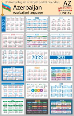 2022 için Azerbaycan yatay büyük bir cep takvimi seti (iki bin yirmi iki). Hafta pazar günü başlıyor. Yeni yıl. Basit renk tasarımı. Vektör