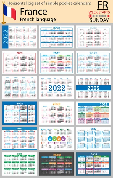 Французский Горизонтальный Набор Карманных Календарей 2022 Год Две Тысячи Двадцать — стоковый вектор