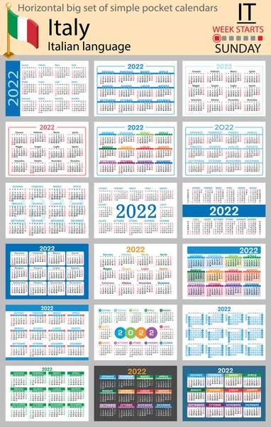 Serie Grande Orizzontale Italiana Calendari Tascabili 2022 Duemila Ventidue Settimana — Vettoriale Stock