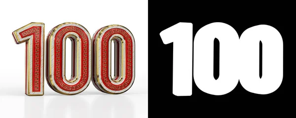 Número Cem Número 100 Com Listra Transparente Vermelha Sobre Fundo — Fotografia de Stock