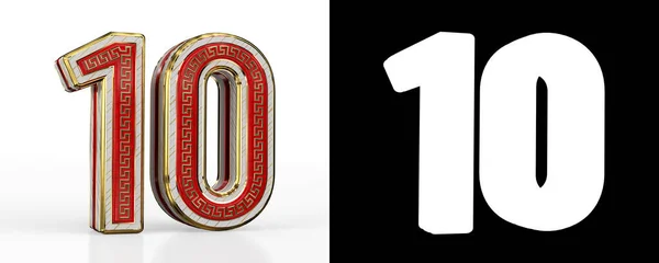 Number Ten Number Red Transparent Stripe White Background Alpha Channel — Stock Photo, Image
