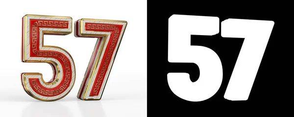Nummer Zevenenvijftig Nummer Met Rode Transparante Streep Witte Achtergrond Met — Stockfoto