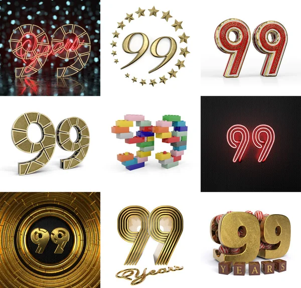 Set Ninety Nine Year Birthday Number Graphic Design Element Anniversary — Stock Photo, Image