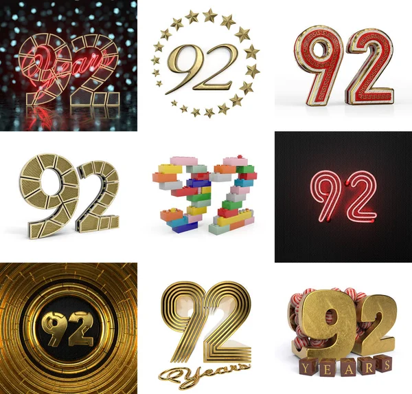 Set Ninety Two Year Birthday Number Graphic Design Element Anniversary — Stock Photo, Image