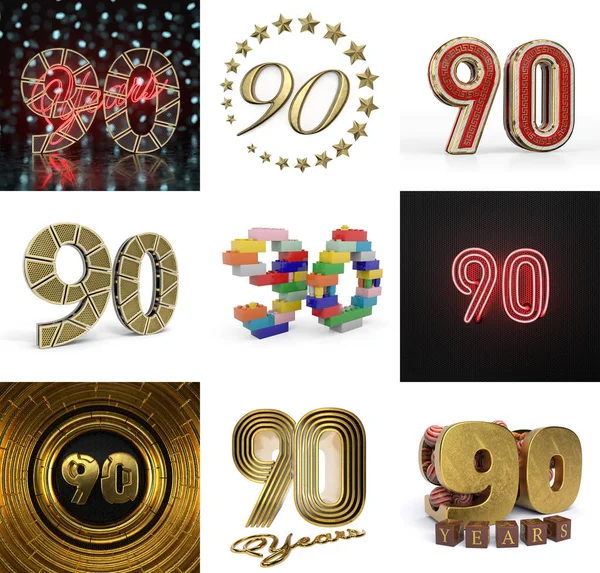 90岁生日 90号图形设计元素 周年纪念日模板元素为您的生日派对 3D插图 — 图库照片