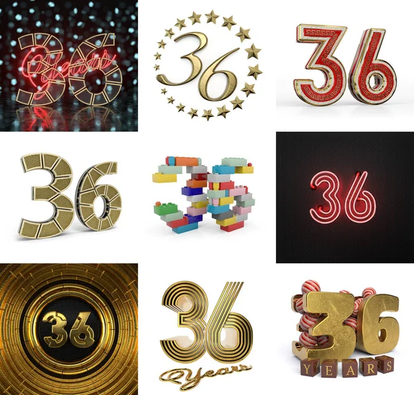 Set Trentasei Anni Compleanno Elemento Grafico Numero Elementi Modello Numero — Foto Stock