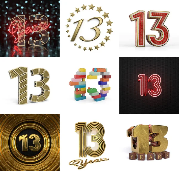 Set Trece Años Cumpleaños Elemento Diseño Gráfico Número Número Aniversario — Foto de Stock