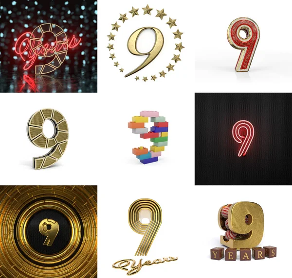 Set Nine Year Birthday Number Graphic Design Element Anniversary Number — Stock Photo, Image