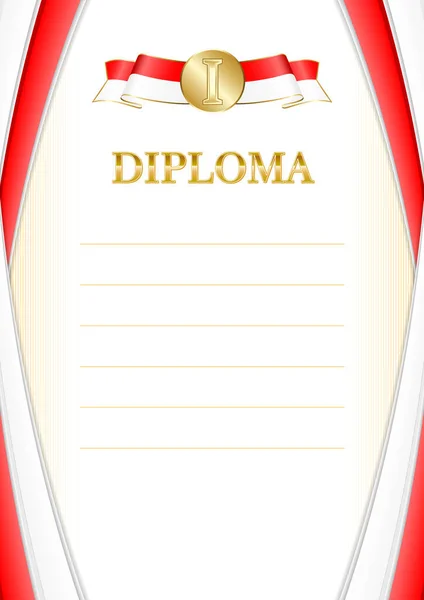 Függőleges Keret Határ Indonézia Zászló Sablon Elemek Tanúsítvány Diploma Vektor — Stock Vector