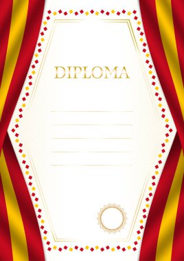 İspanya bayrağı ile dikey çerçeve ve sınır, sertifikanız ve diplomanız için şablon unsurları. Vektör.