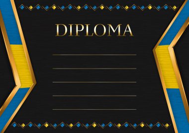 Siyah metal arka planda yatay çerçeve ve sınır, İsveç bayrağı renkleri, sertifikanız ve diplomanız için şablon unsurları. Vektör.