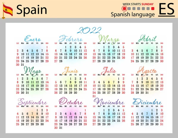 Calendario Bolsillo Horizontal Español Para 2022 Dos Mil Veintidós Semana — Archivo Imágenes Vectoriales