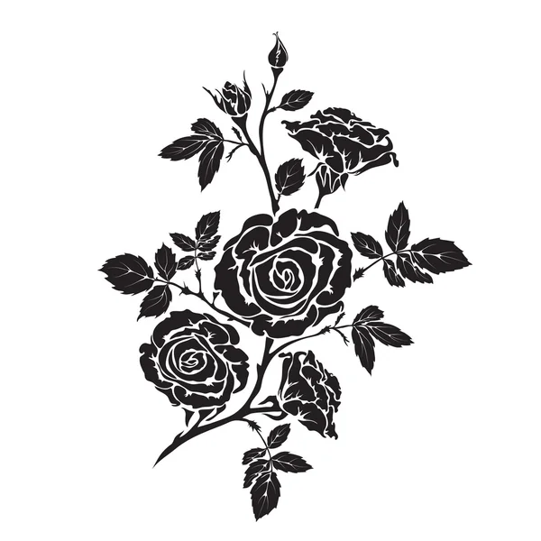 開いた花とつぼみのシルエット バラ支店 — ストックベクタ