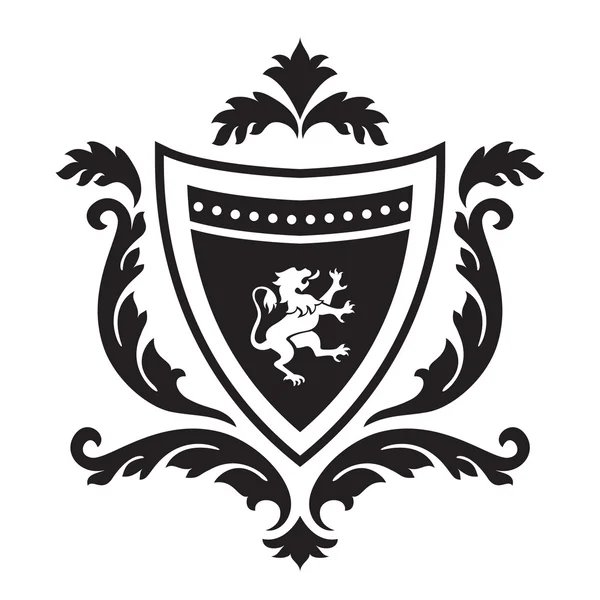 Wappen - Schild mit Grifon und floralem Ornament. — Stockvektor