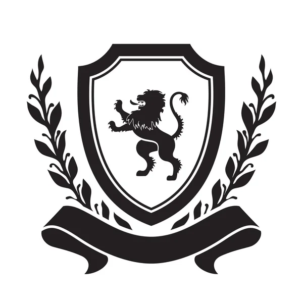 Escudo de armas - escudo con león, corona de laurel y cinta . — Vector de stock