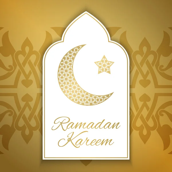 Tarjeta de felicitación Ramadán Kareem con media luna y estrella — Vector de stock